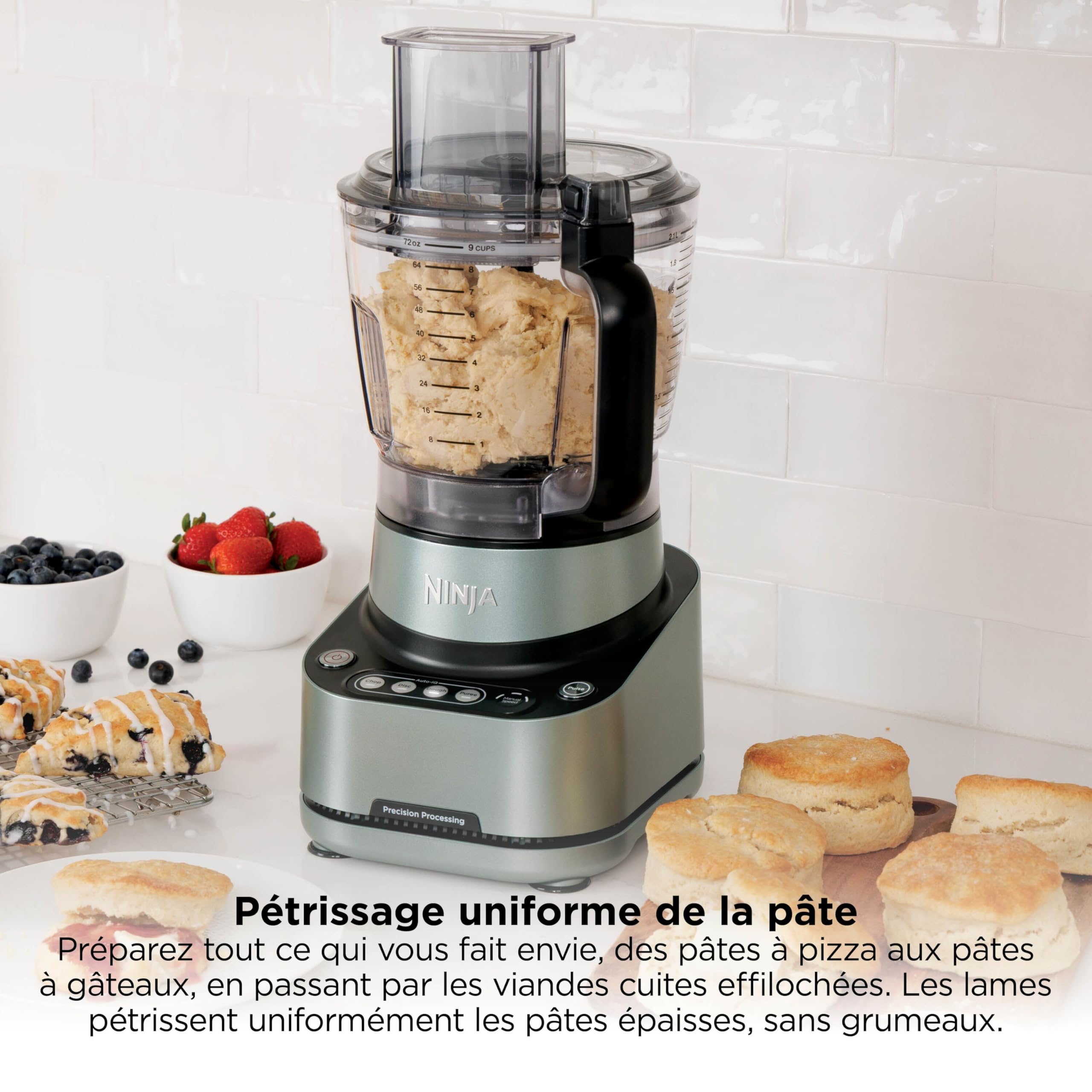 Ninja PrecisionPro Robot culinaire 2,1 L, 4 programmes auto et réglages manuels, pour préparer pâtes à pizza et à pain, trancher des légumes, pièces compatibles lave-vaisselle, noir BZ651EU
