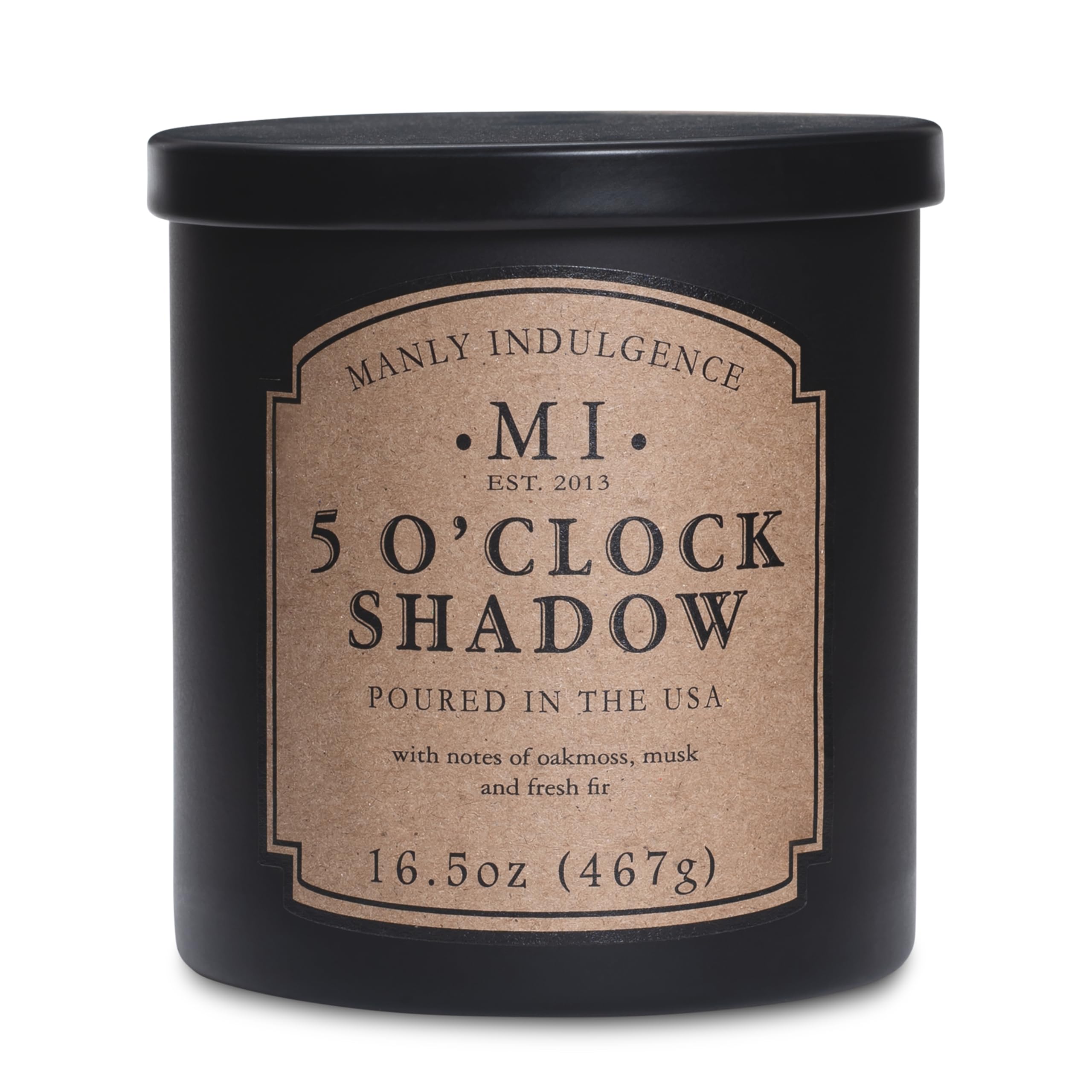 Manly Indulgence 5 O'Clock Shadow Scented Candles for Men, 16.5 oz Single Wick, Premium Soy Blend Wax, 60H Burn, Candles for Home Scented – Made in The USA