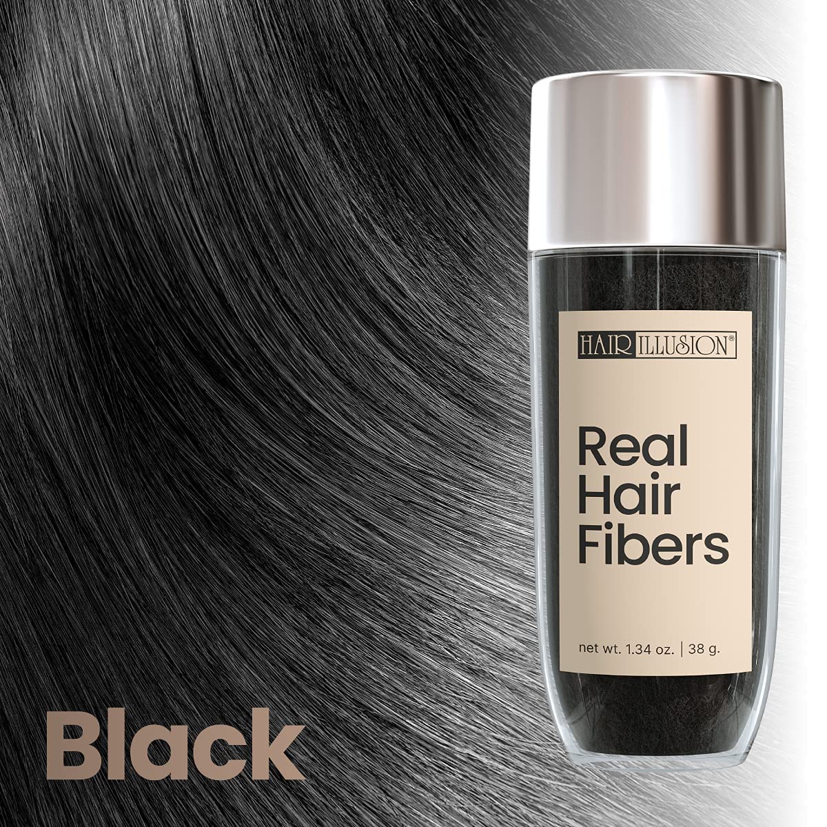 Hair Illusion Black Real Hair Fibers for Thinning Hair - 100% Natural Texture Non Synthetic Hair Fibers - Bald Spot Cover Up for Women & Men - 38 Gram - Pack of 2 product thumbnail 9