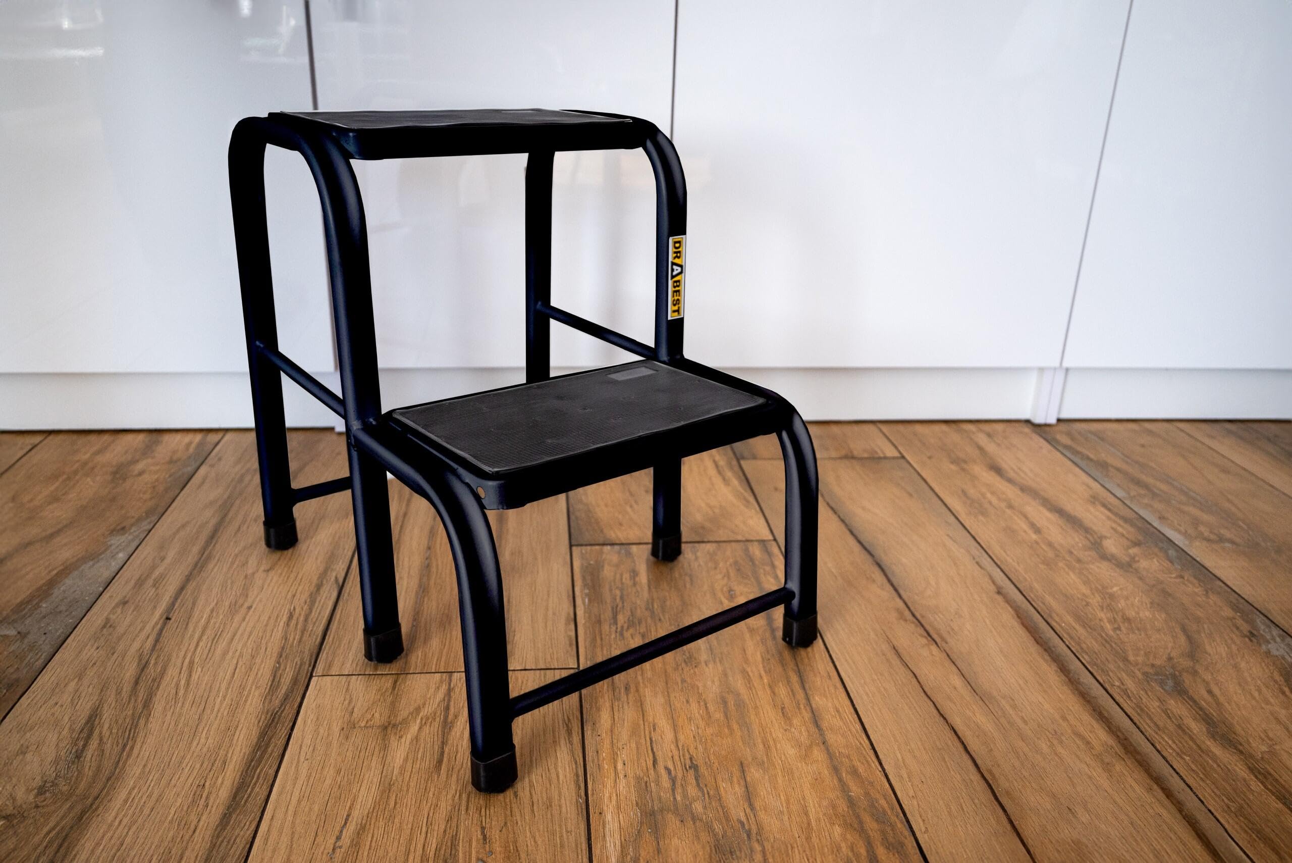 Drabest - Gradini in Acciaio Nero - Piedini Antiscivolo, Piattaforma Ampia e Confortevole - Carico Massimo 150kg - Scaletta, Gradini Laterali, Sgabello - 2 Gradini
