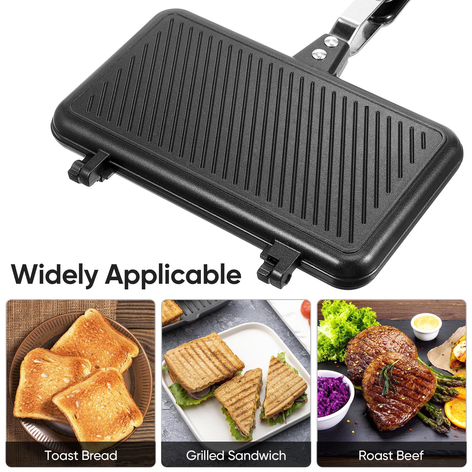 Uonlytech Poêle à Sandwich Ustensile Cuisine en Aluminium Antiadhésive Double Face Pratique et Plaque de Cuisson pour Sandwich Grillé pour Usage Domestique