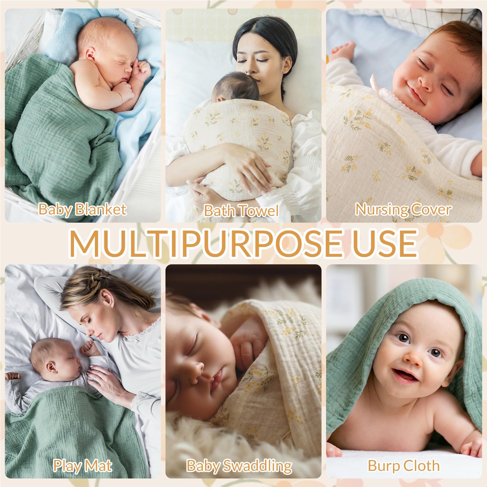 GSrenyu 2 Pcs Muslin Cloths Large 100x100cm 100% Cotton Baby Muslin Blanket 0-3 Months Large Swaddle Baby Essentials For Newborn Shower Gift - Image 3
