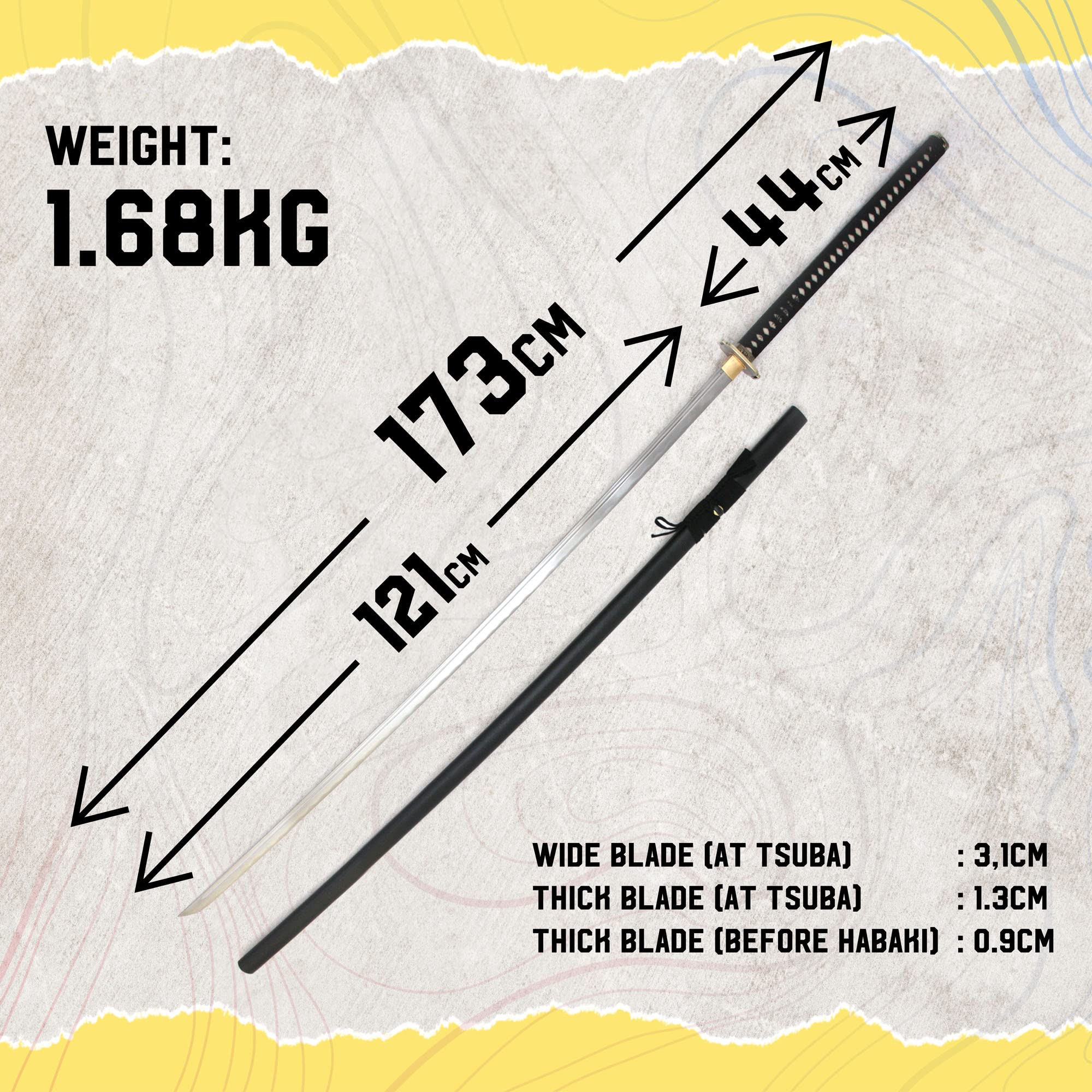 Handgeschmiedetes Odachi - Langes Samurai-Schwert mit Holzscheide, 173 cm, aus Hartstahl, Shogun-Katana