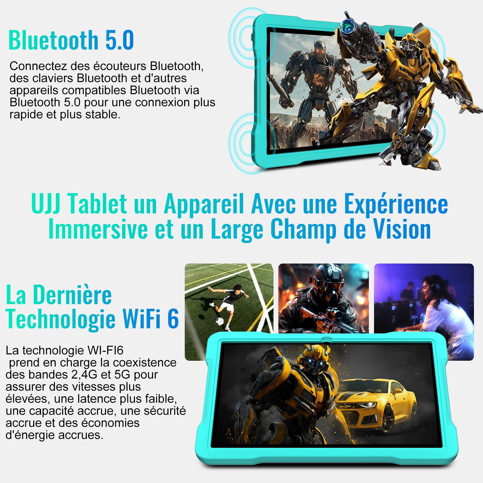 Tablet Android 15 10 Pulgadas Octa-Core 64GB ROM 5MP+8MP Widevine L1 WiFi6 Bluetooth 5.0 1280x800 Azul