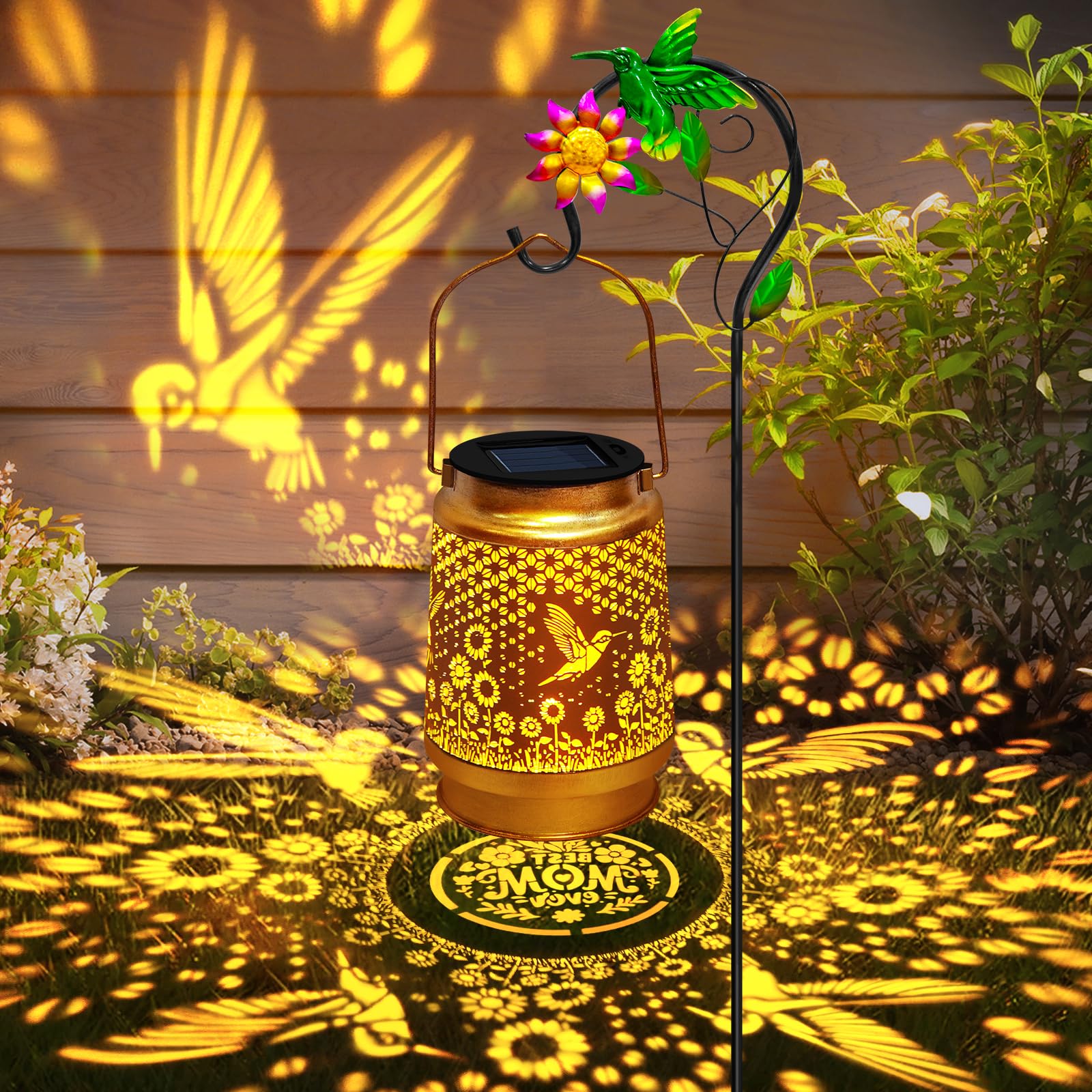 Solar Lanterns Outdoor Waterproof with Shepherd Hook,Hummingbird Garden Decor Birthday Gifts for Women Mom,Hanging Solar Lights Outside Decoration,Metal Bird Decorative for Yard,Patio,Porch,Lawn,Table
