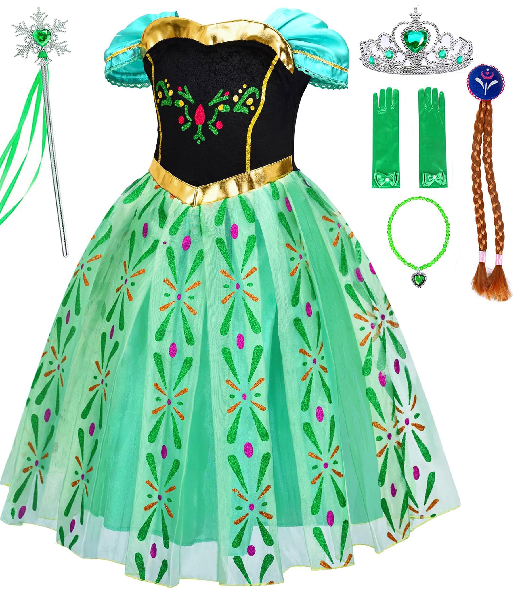 GZ-LAOPAITOPU Anna Princess Dress for Girls Snow Party Dress Cosplay Halloween Christmas Birthday Party Dress Up 2-10Y