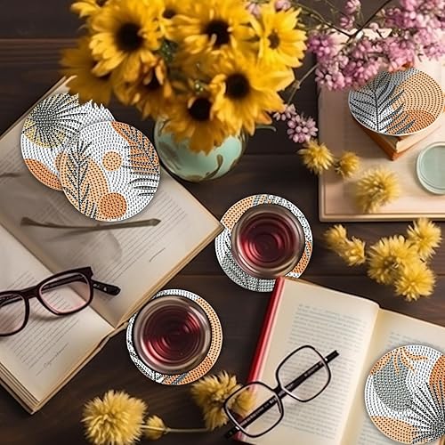 Miniatura 7 de 8 posavasos de pintura de diamantes de hojas con soporte, diseño de hojas grises, estilo bohemio, para adultos, niños, principiantes, kits de