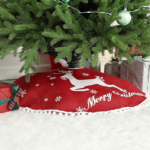 Miniatura 10 de Decoración de falda de árbol de San Valentín de 30 pulgadas, faldas de árbol de Navidad rojas de arpillera con copo de nieve blanco impreso para