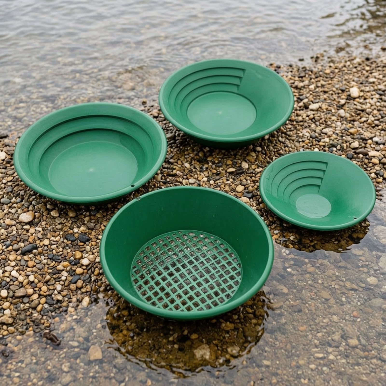 Qianly 4 Piezas Batea para Lavar Oro Eficiente Bandeja Lavado Oro con colador, Reutilizable, para Ríos, Aficionados