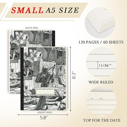 Miniatura 2 de qianshan Cuaderno de viaje tamaño pequeño A5 de 5.8 x 8.3 pulgadas, papel de cuaderno de rayas anchas, 120 páginas/60 hojas, cuadernos de tema de 1