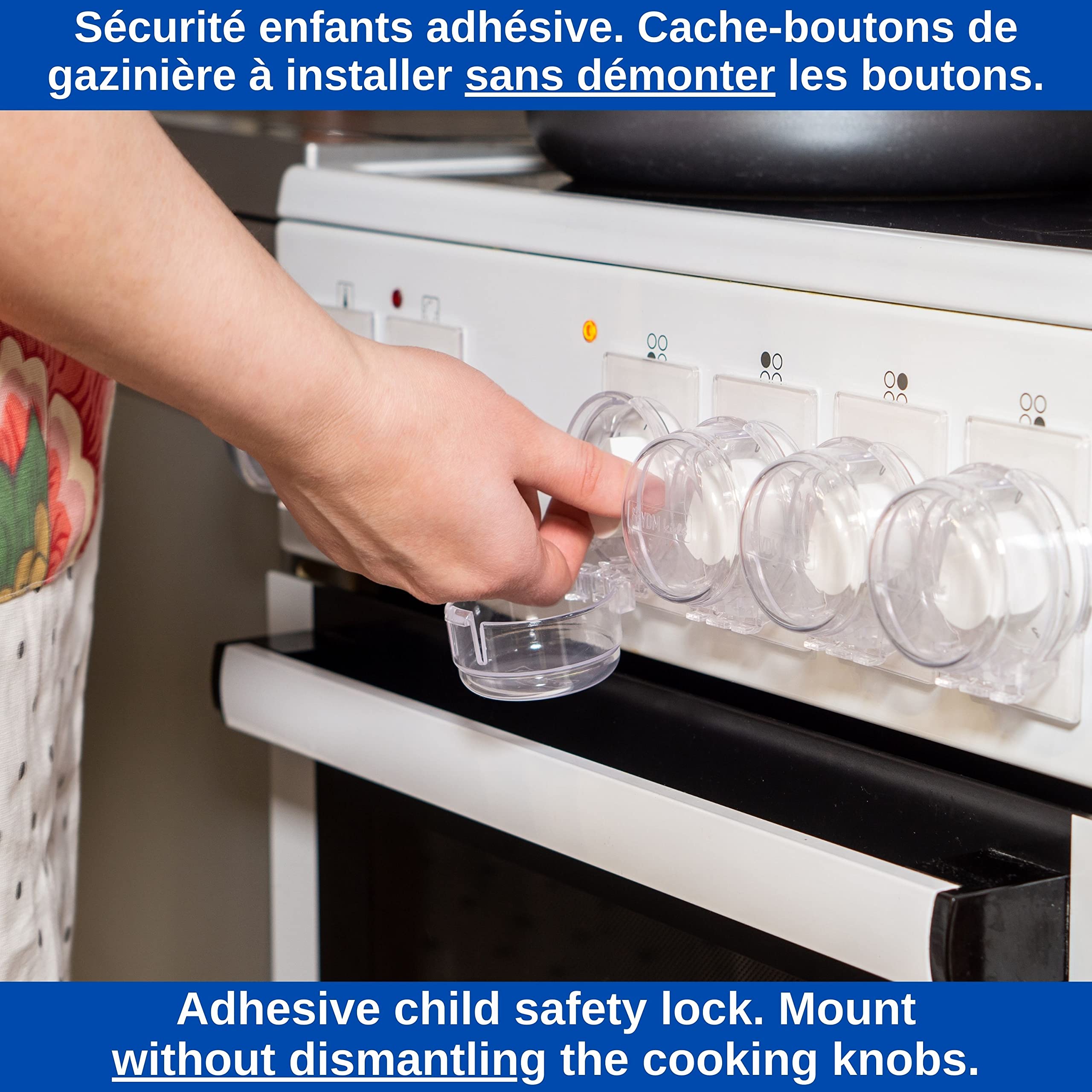 Cache-Boutons de Cuisinière et Verrou pour le Four, Jeu de 7, pour Cache Boutons avec max. Ø 4,9 cm avec min. Distance centre à centre de 6,1 cm, Couverture Bouton Cuisinière, Bloc Protection enfants
