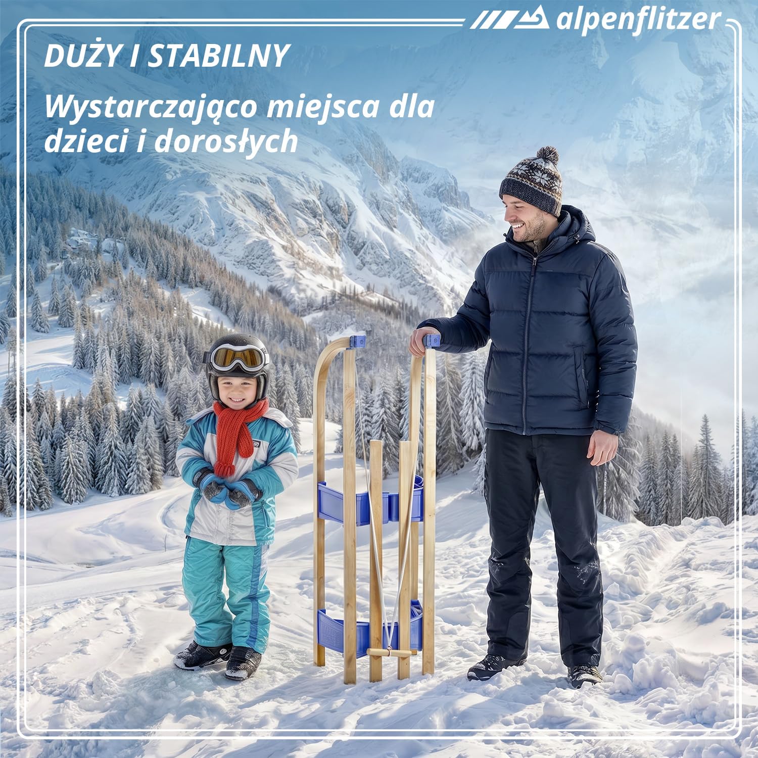 Holzschlitten 110 cm Davoser Rodel Faltbarer Klappbarer Kinderschlitten; Premium Holz-Schlitten aus Buchenholz Klappschlitten Optional mit Lehne (Modell 24/25)