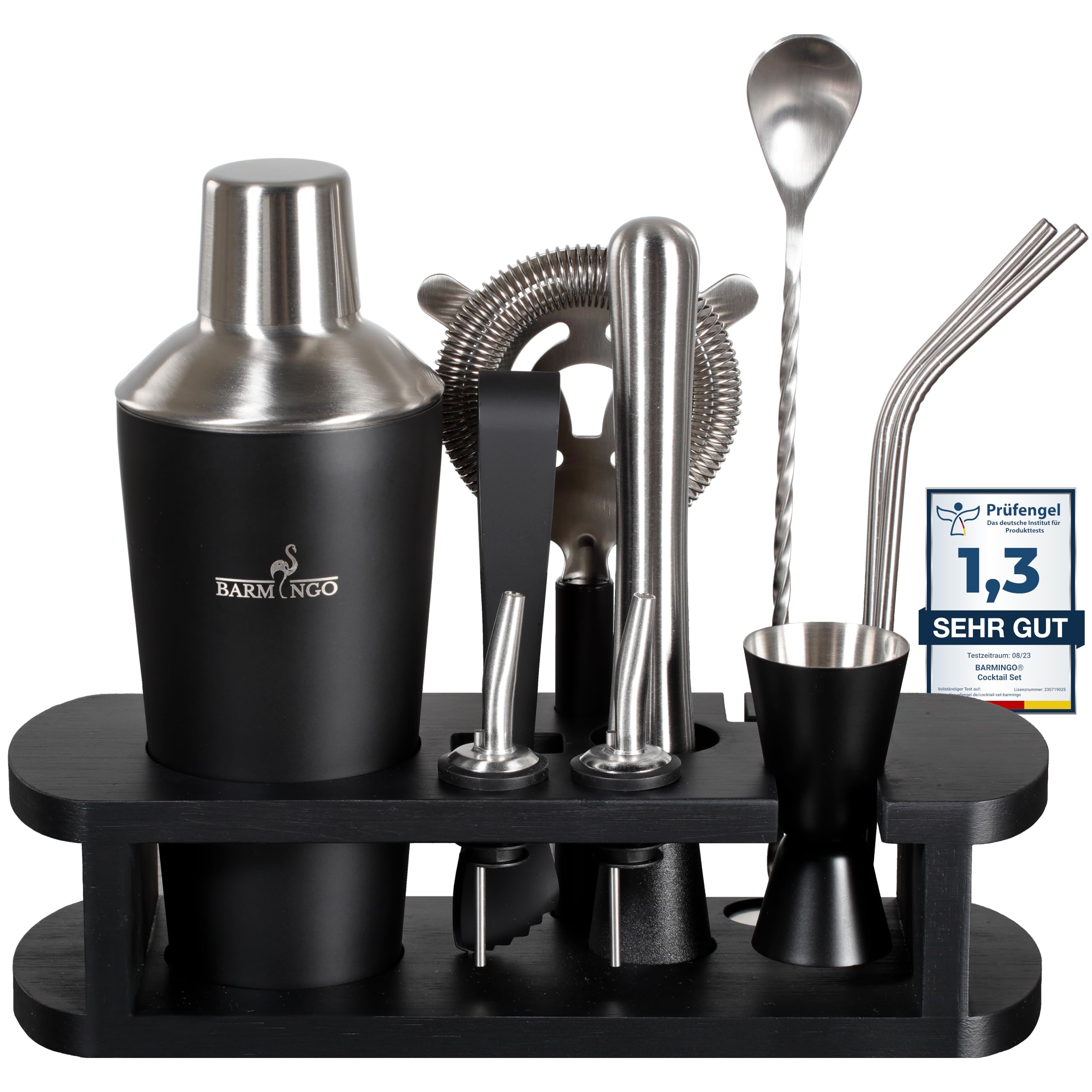 BARMINGO® Edelstahl Cocktail Set 11tlg. – 700 ml Cocktail Shaker Set mit Ständer und Bar Zubehör