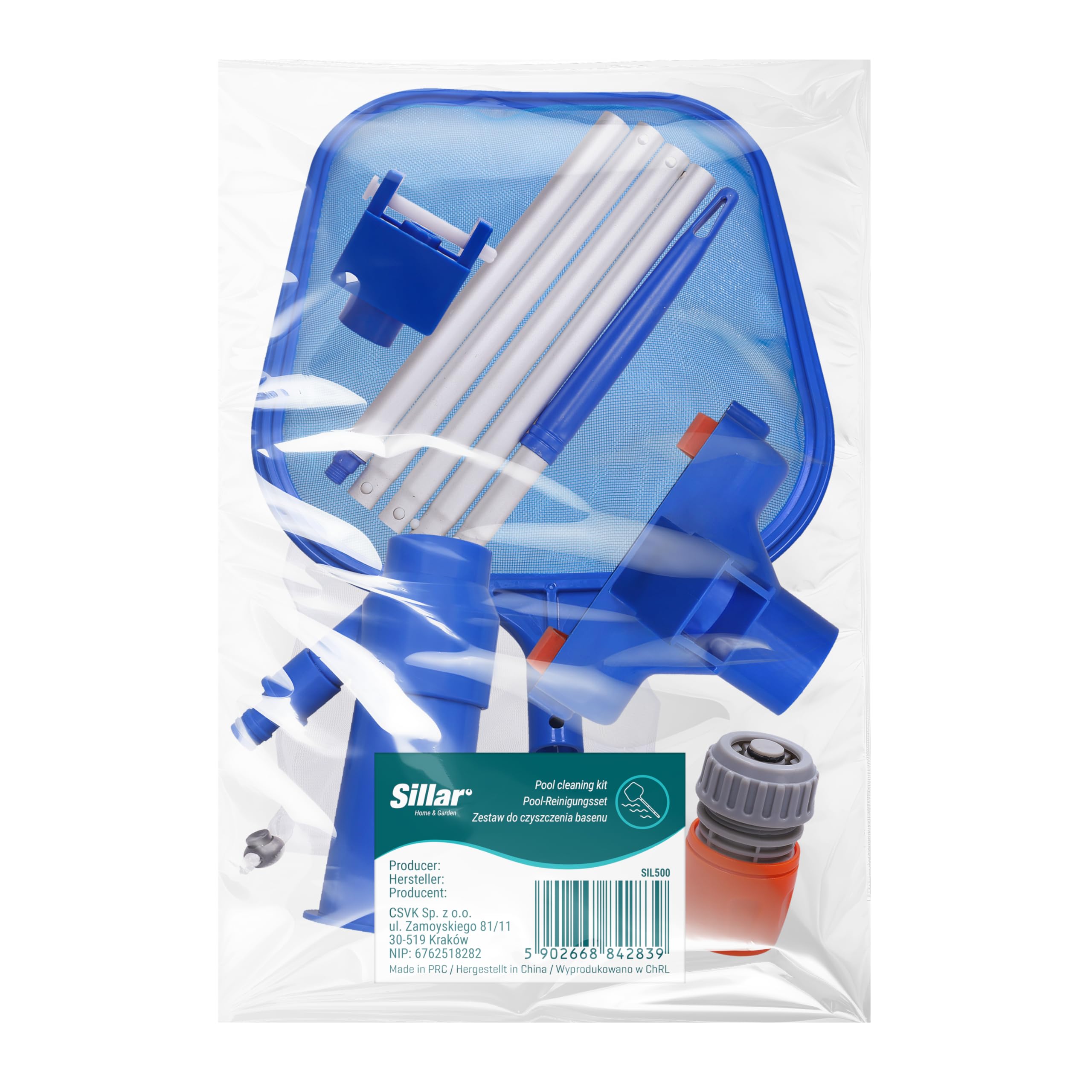 Sillar Kit de Nettoyage pour Piscine, Aspirateur de Fond de Piscine + épuisette à Feuilles avec Manche Télescopique | Kit pour Piscine, Jacuzzi, Spa