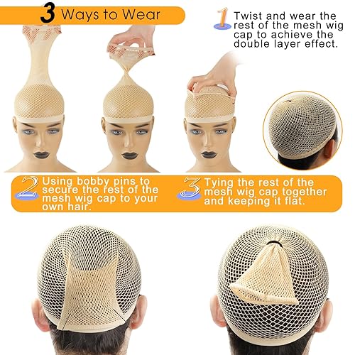 Miniatura 3 de BEEOS Gorra de red extra grande para cabello largo con extremo abierto, 3 piezas de alta elasticidad de red de pelo desnudo para mujer