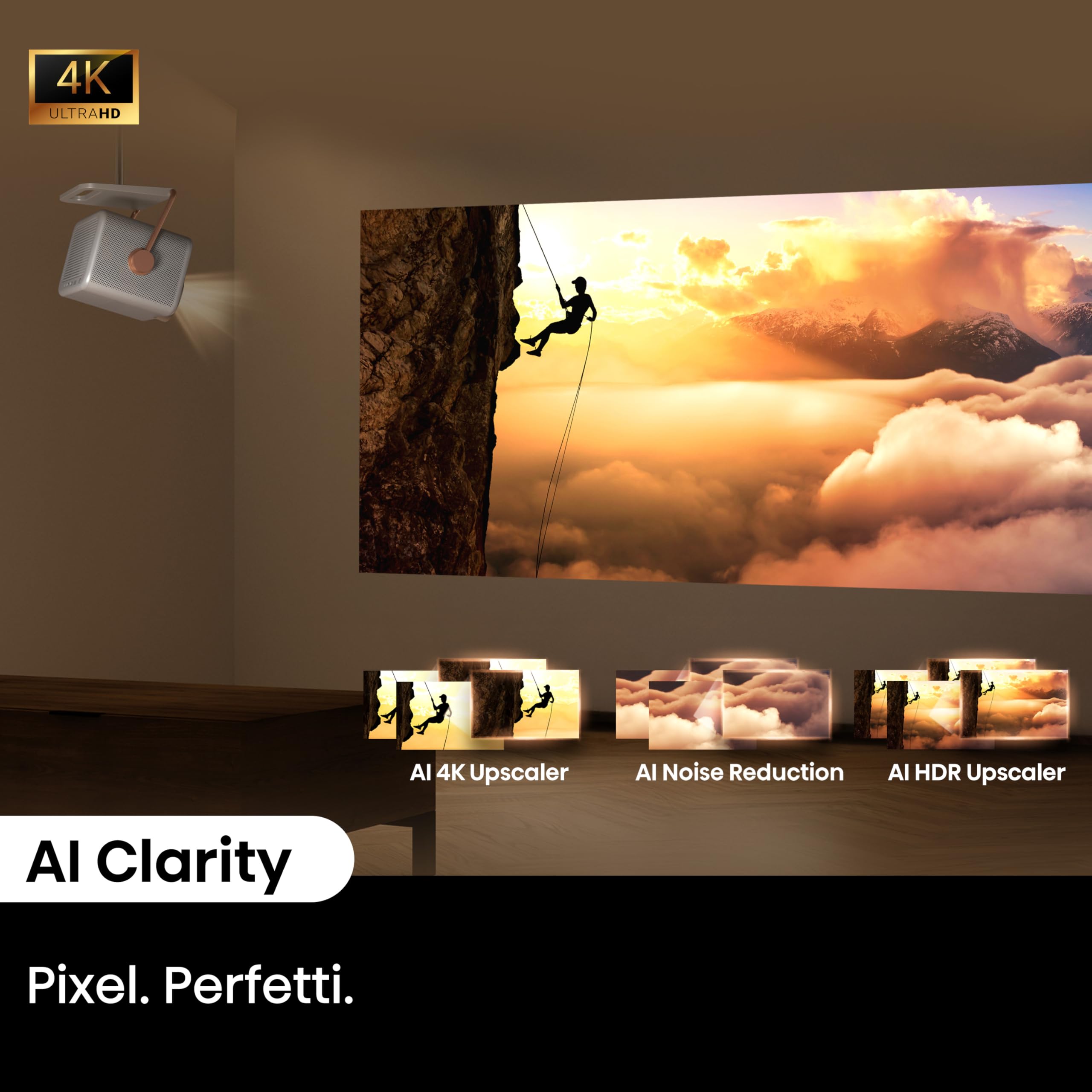Hisense Proiettore Laser 4K M2SE PRO | Proietta da 65 a 200 pollici, Sorgente Triplo Laser, Zoom Ottico, 1100 ANSI lumen, Dolby Vision, HDR10+, VIDAA OS, Audio 20W
