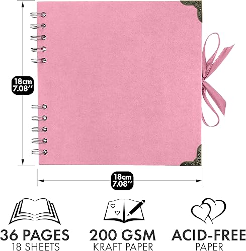 Vista 232 de Bstorify Álbum de recortes de 10 x 10 pulgadas, 70 páginas, protectores de esquina de papel kraft grueso negro, cierre de cinta, ideal para tus