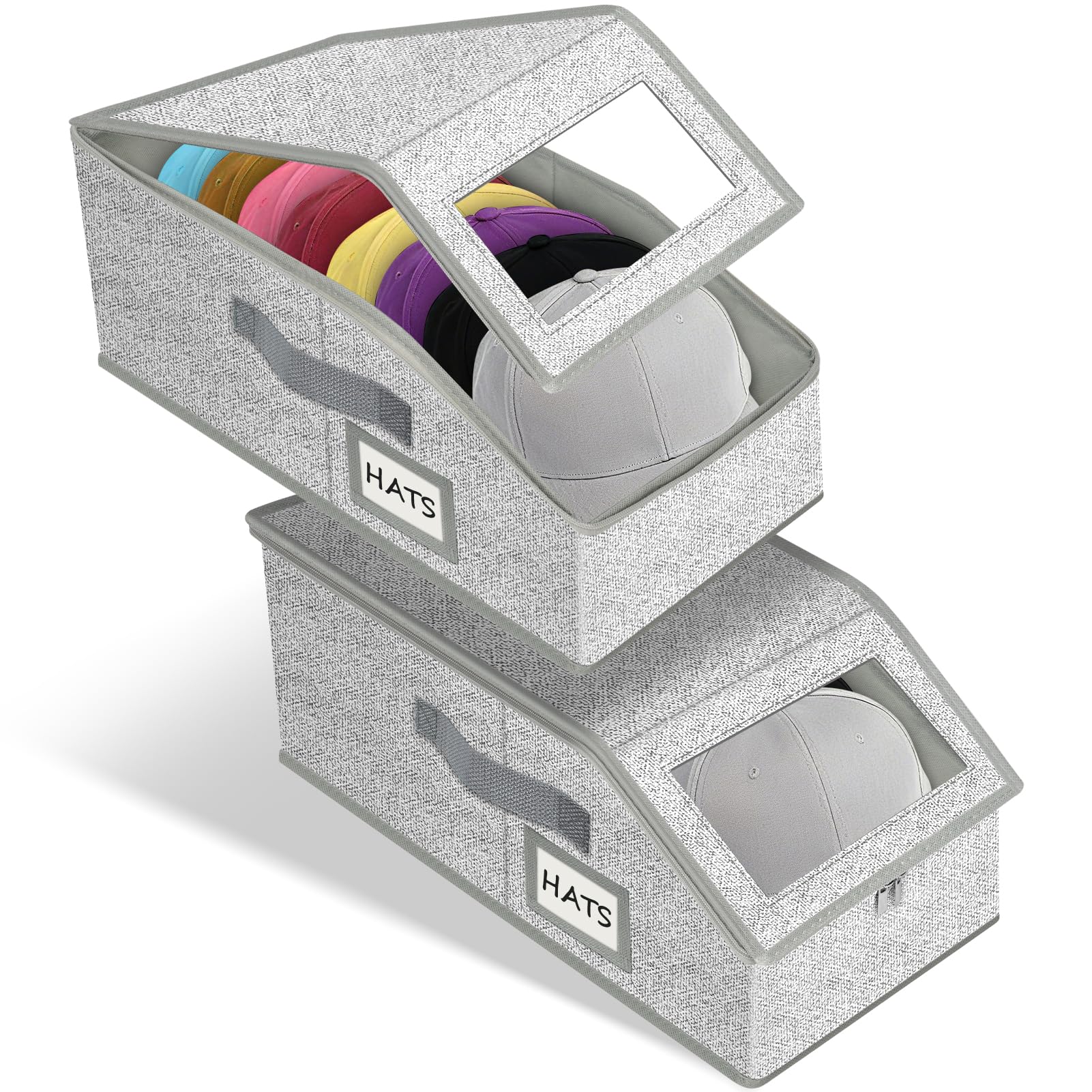 Lot de 2 Boîtes de Rangement pour Chapeaux, Organiseur de Chapeau | Empilable, avec fenêtre claire, double fermeture éclair, pour casquettes et chapeaux, armoire et étagère