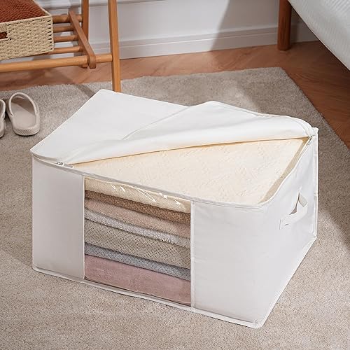 Miniatura 4 de TYEERS Bolsas de almacenamiento grandes con cremallera y ventana transparente, contenedores de almacenamiento de tela mezclada de algodón para ropa