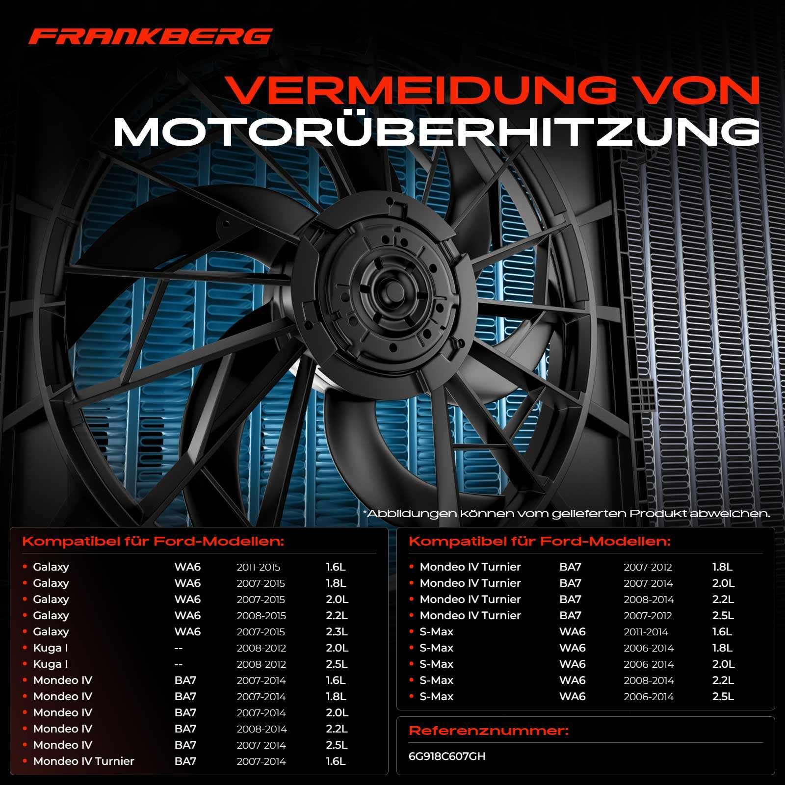 Kühlerlüfter Lüftermotor Motorkühlung für Galaxy WA6 Kuga I Mondeo IV BA7 S-Max WA6 2006-2015 6G918C607GH