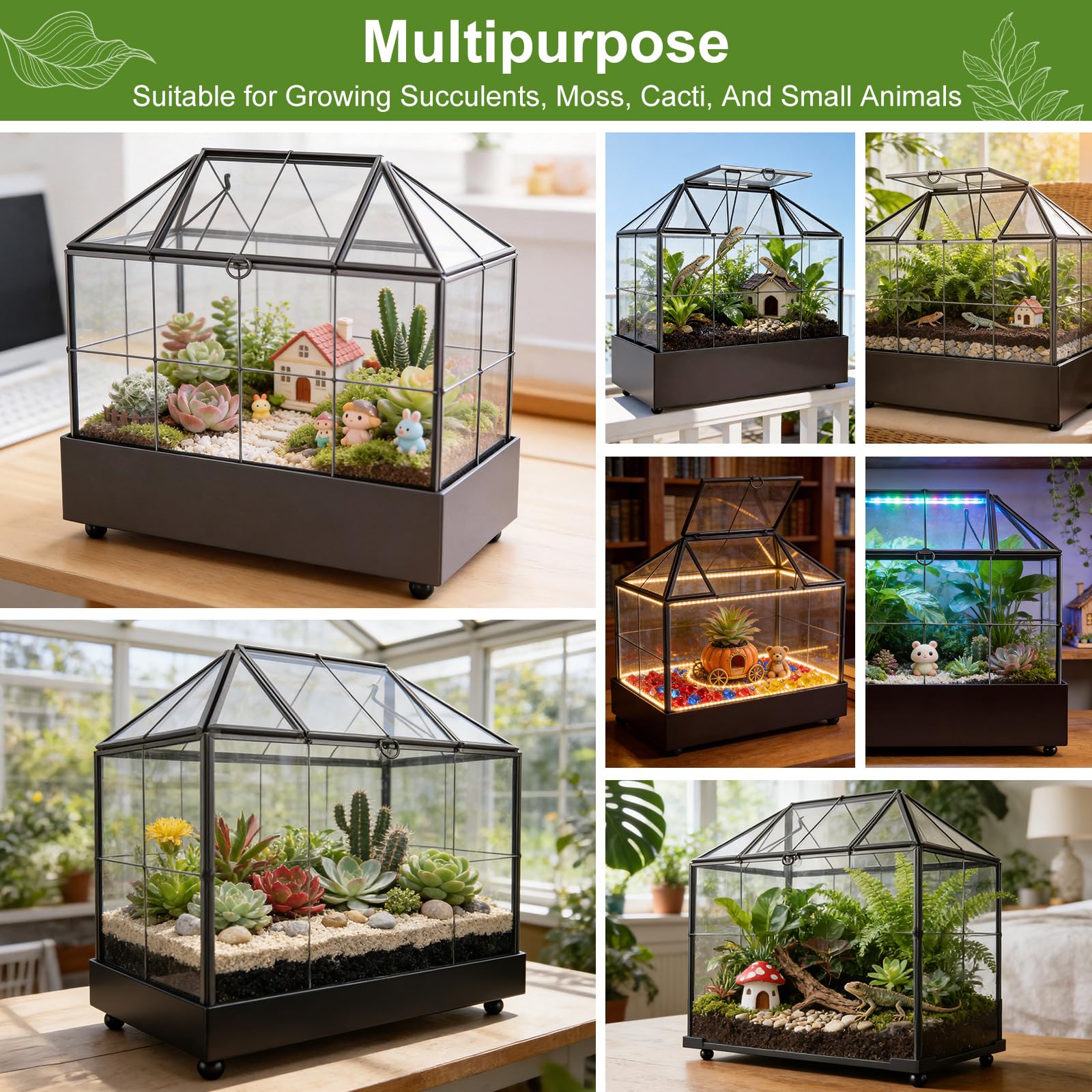 Mini invernadero para ventana de cristal, 23,3 x 13,6 x 18 cm, para plantas, terrario, pequeño jardín de botellas
