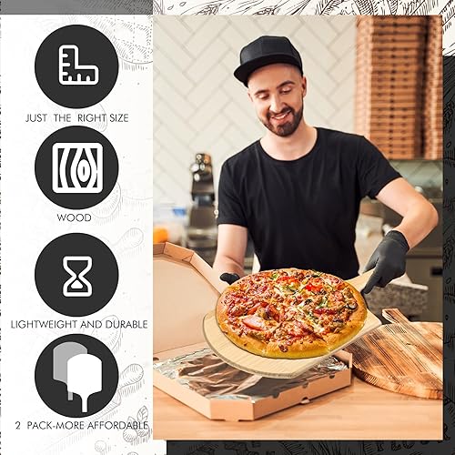 Miniatura 4 de Bokon Paquete de 2 palas de madera para pizza, 14 x 12 pulgadas, juego de paletas de pizza grandes con mango de madera de 4 pulgadas para horno