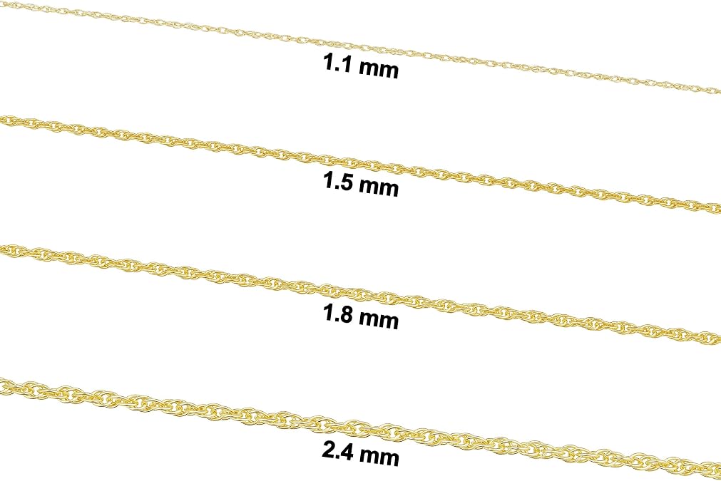 Kooljewelry Sterling Silver or Yellow Gold and Sterling Silver Rope Chain Necklace For Women (1.1 mm, 1.5 mm, 1.8 mm or 2.4 mm - Sizes from 14 to 30 inches long)