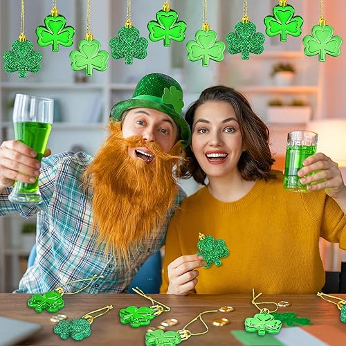 Miniatura 6 de JULMELON 36 Piezas Adornos de Tréboles del Día de San Patricio, Adornos de Mini Árbol, Decoración de Trébol Verde para Mesa de Comedor, Estante,