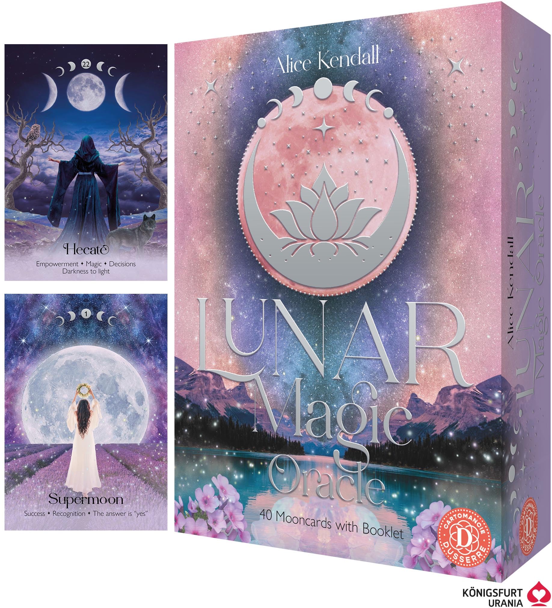 Lunar Magic Oracle Cards by Alice Kendall – 40-Card Deck with Guidebook | Lunar Phases, Goddesses & Intuition | Metallic Edges & Foil Box