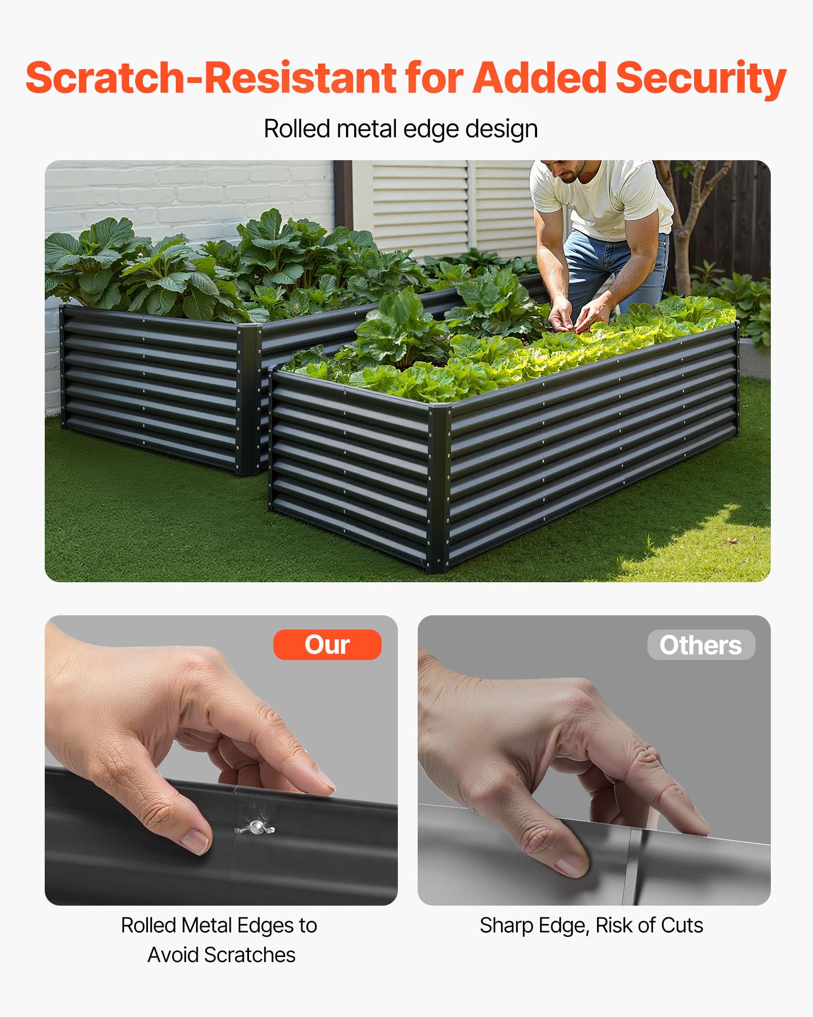 VEVOR Aiuola Rialzata in Metallo, Fioriera da Giardino Zincata per Esterni 2400 x 1200 x 600 mm, Design a Fondo Aperto, per la Coltivazione di Verdure, Erbe Aromatiche e Piante Grasse, Grigio Scuro