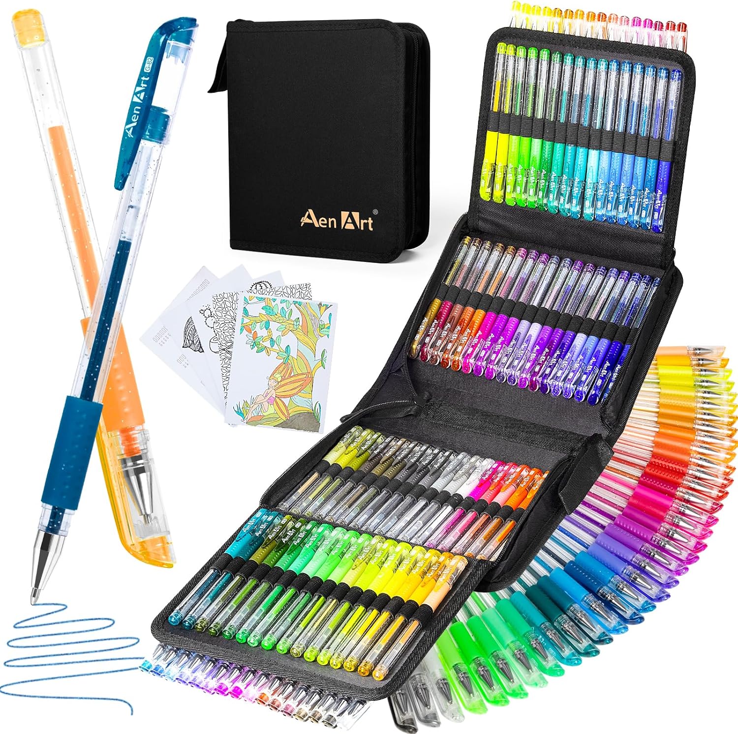 Glitter Gel Pens with Case for Adult Coloring Books, 100 Color Glitter Pen Set 30% More Ink Neon Glitter Gel Marker for Journaling Crafting Doodling Drawing