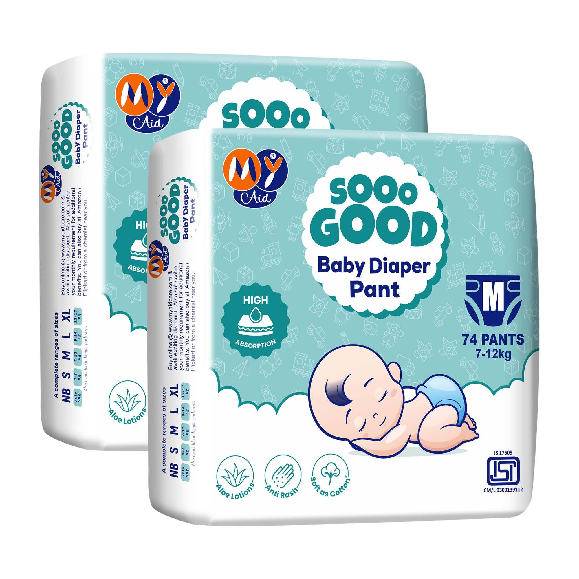 SOOO GOOD Baby Diaper Pants With Aloe Lotion & Wetness Indicator | Soft & Comfortable | Fast Absorption, Rash-Free, Leak-Proof (Size-M, 7 to 12 kg, 32 Counts, Pack of 1)-image-0