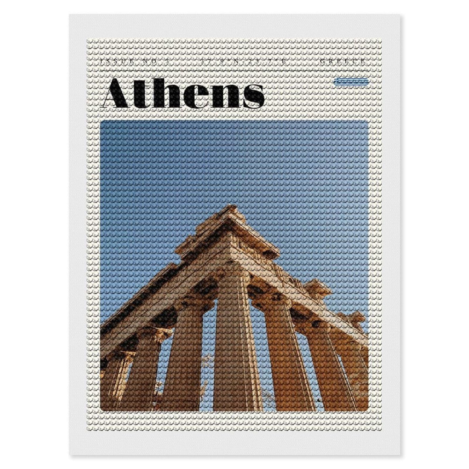 Junmoney Athens Greece Travel Art Round Drill Diamond Painting 12"x16", for Craft Lovers, Stress Relief Craft, Bedroom Decor, Festive Craft Gift