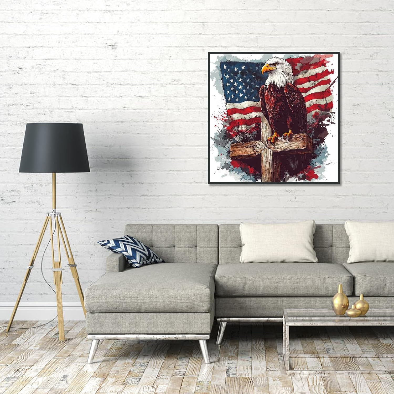DIY Independence Day Eagle Diamond Art Kits for Adults - 4th of July Patriotic Diamond Painting for Adults, Full Drill 5D Cross Diamond Dots Gem Painting Kit for Wall Home Decor Arts Craft 14x14 inch
