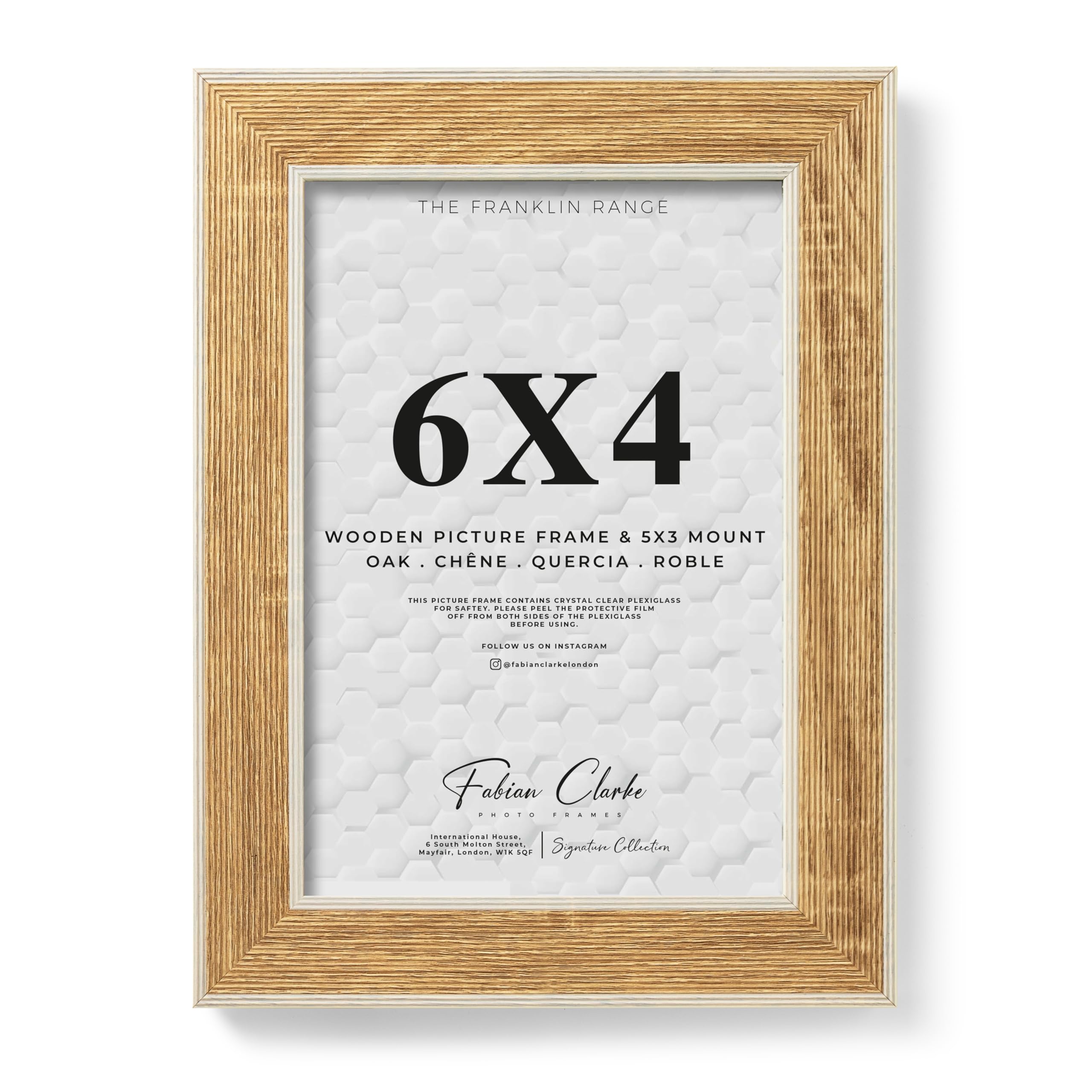 Fabian Clarke London Oak 6X4 Photo Frame With White Washed Trim, 6X4 Picture Frame Wooden Photo Frame For Home, Office Or Gift Display Scandinavian Style