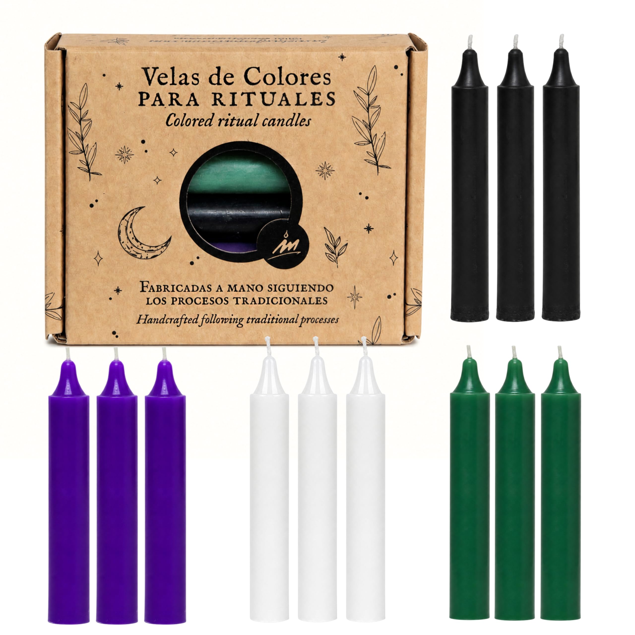 Velas para Rituales Esotéricos | Pack 12 Velas Mágicas Artesanales | Amor, Dinero, Limpieza, Protección, Abrir Caminos, Miel | Velas de Colores | 12 x 1,8 cm | Las Velas de Mariano (Protección)