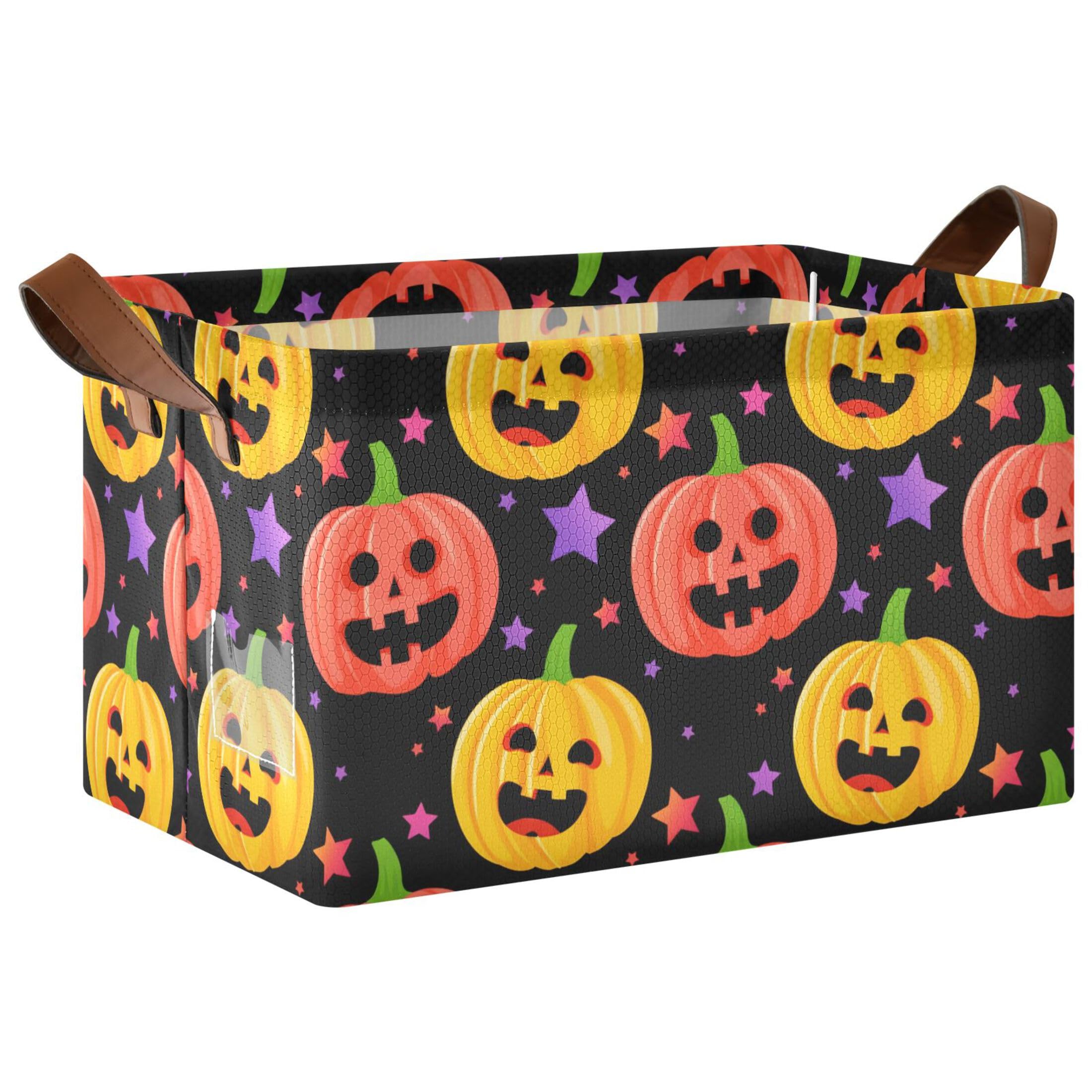 Kutsu Pumpkins Foldable Storage Basket Collapsible Bin With Handles For Shelves