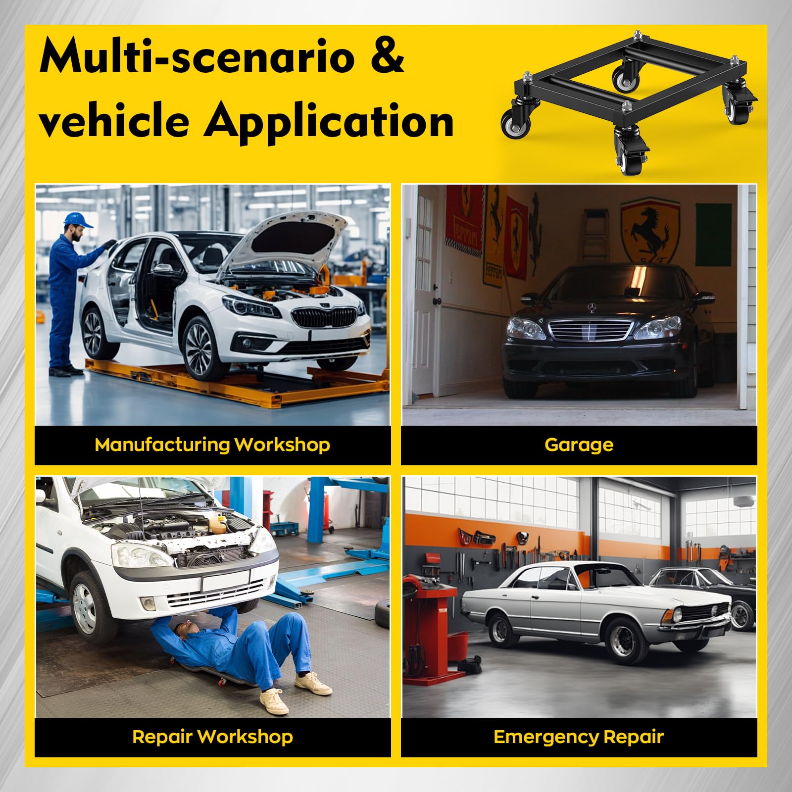 IMAYCC 2Pcs Rangierhilfe Auto,3000LB Belastbar Tragbarer Reifenwagen für Auto Elektrofahrzeug-Notfallwagen, Robuster Car Dolly für Rad Motorräder Pickups LKW Anhänger SUVs Boote