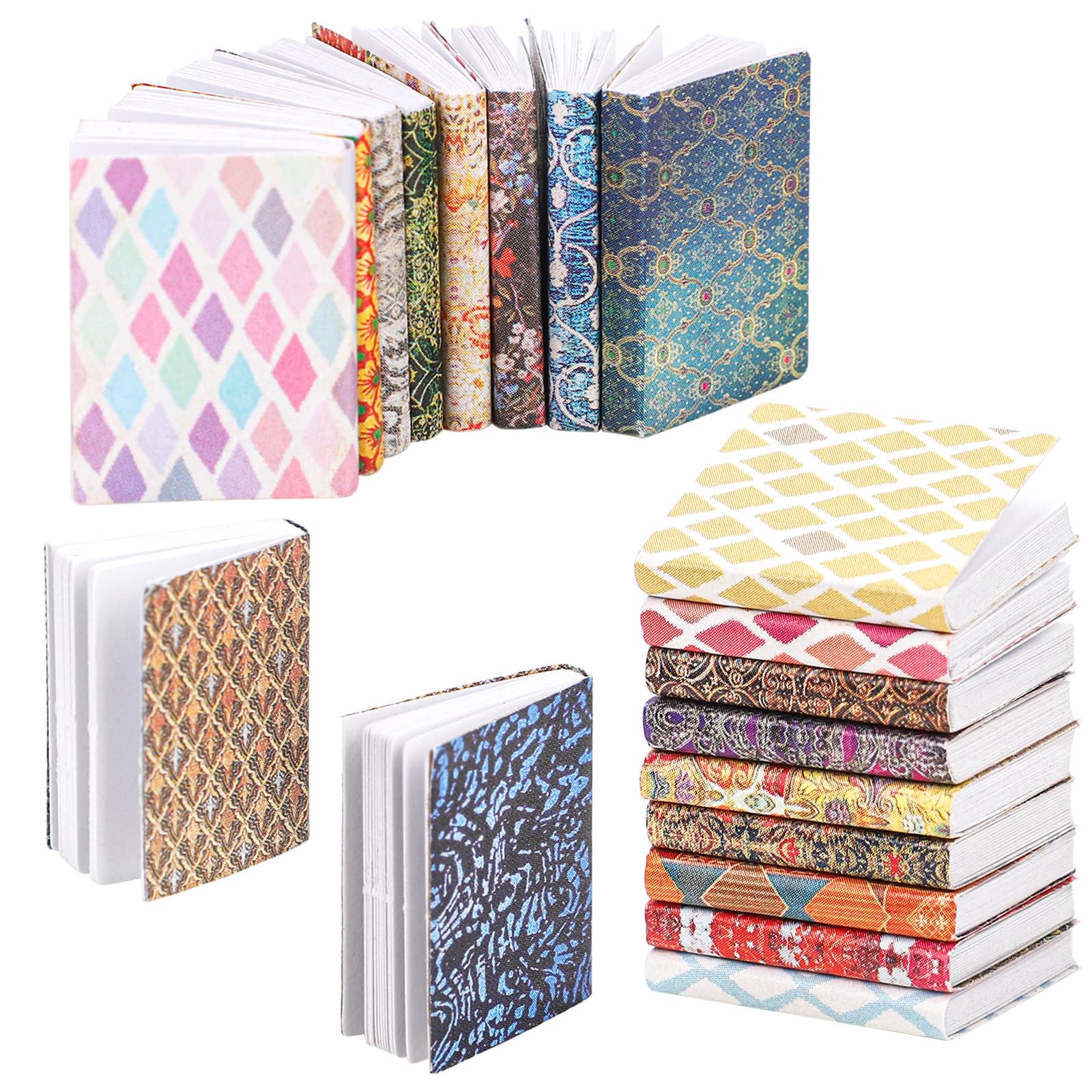 20pcs 1:12 Scale Miniatures Dollhouse Books, Dollhouse Mini Books Assorted Dollhouse Accessories Pretend Play Toy Supplies for Boys and Girls, Bedroom, Study Room Decoration (Grid Prints)