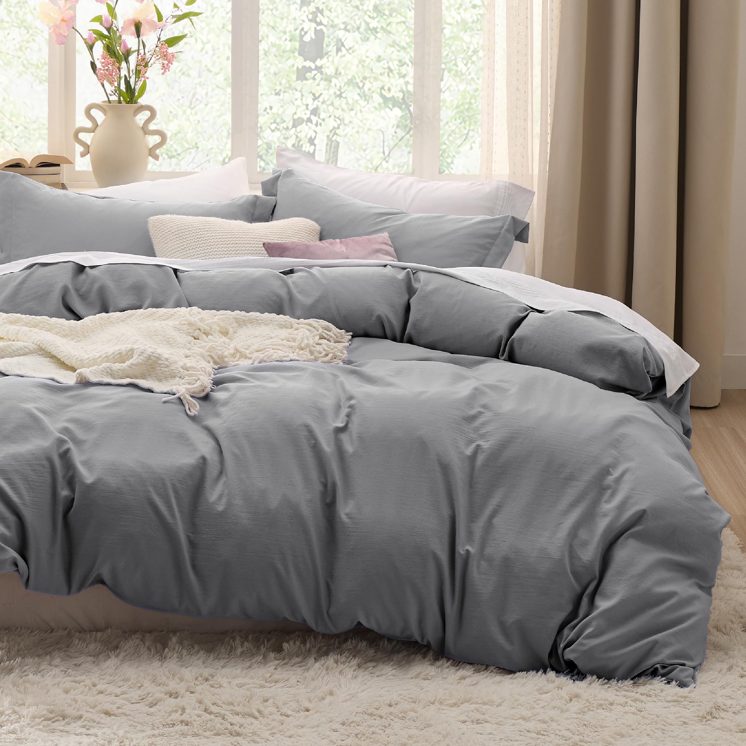 Photo 1 of Bedsure Grey Duvet Cover Twin/Twin XL Size - 2 Pieces Prewashed Cotton-Like Polyester Extra Soft Bedding Set, Includes 1 Duvet Cover 68"x90" with Zipper Closure & 1 Pillow Sham, No Comforter