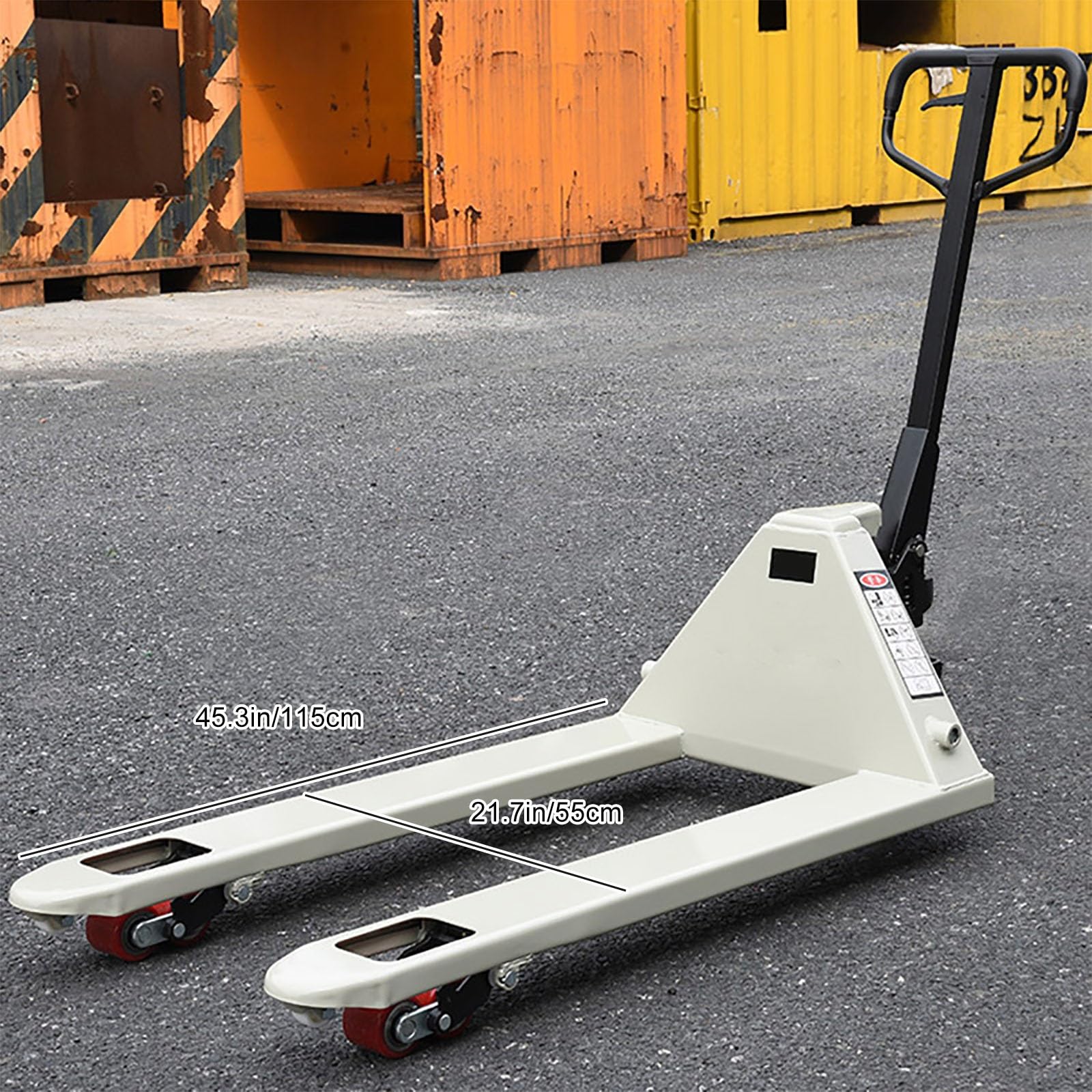 Ręczny podnośnik paletowy 3 tonowy, wytrzymały wózek widłowy z grubymi widelcami i nylonowymi kółkami do magazynów, fabryk, warsztatów (115 x 55 cm)