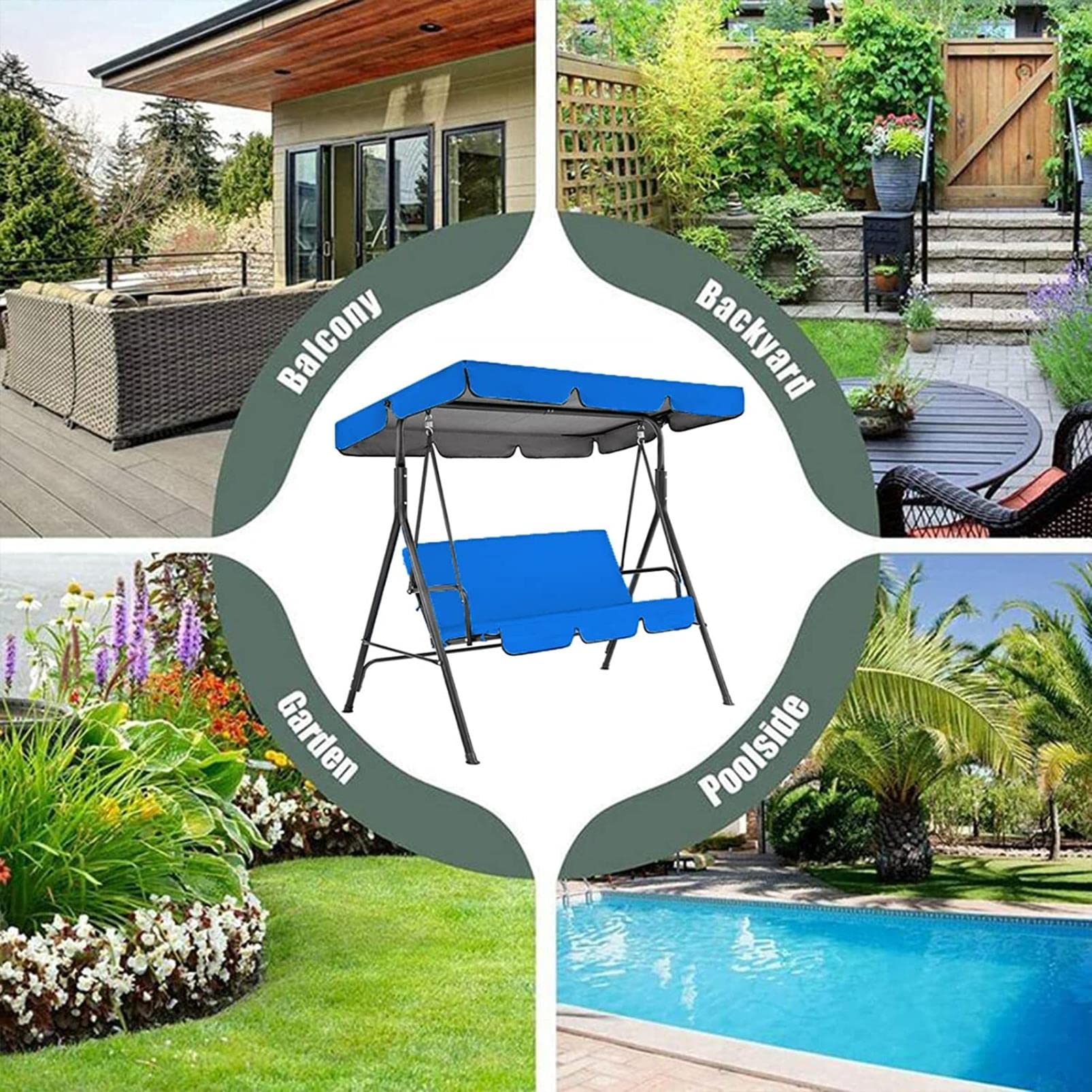IBOWZ Tetto di Ricambio Universale Tenda a baldacchino per Patio, Copertura Superiore Impermeabile, Copertura per baldacchino di Ricambio per Sedia a Dondolo a 2/3 posti, coperture per mobili da g