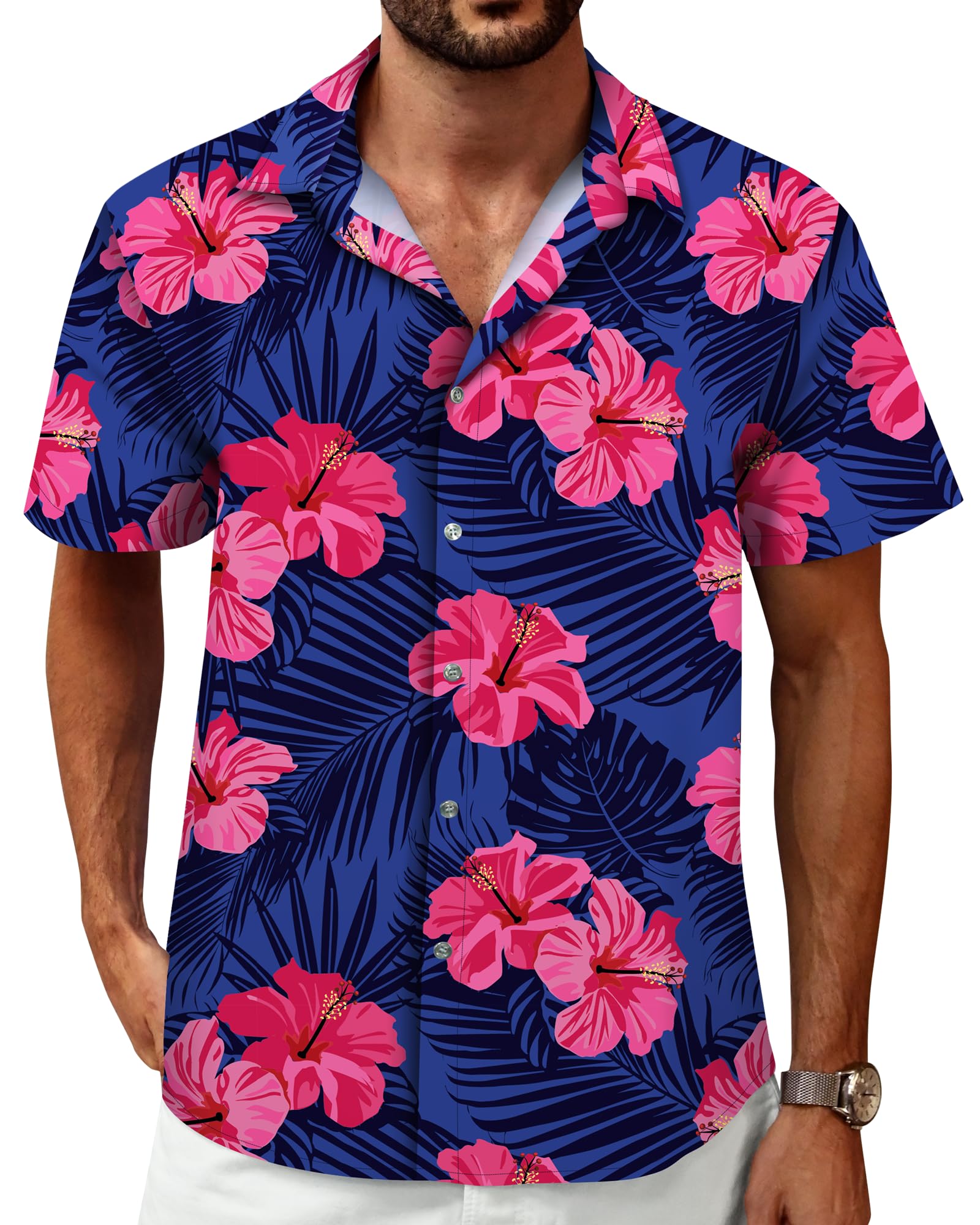 Hawaiian Shirt for Men, Tropical Shirts Casual Summer Button Down Short Sleeve Floral Shirt Vacation Outfits Cruise Shirt