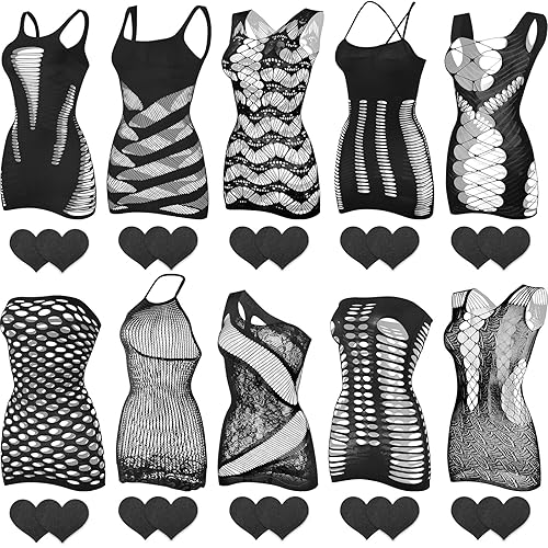 Haysandy Women's Fishnet Lingerie Fishnet Bodysuit Lingerie Sleepwear Bodysuit Lace Smock for Women Couple Dating Nightwear - Black