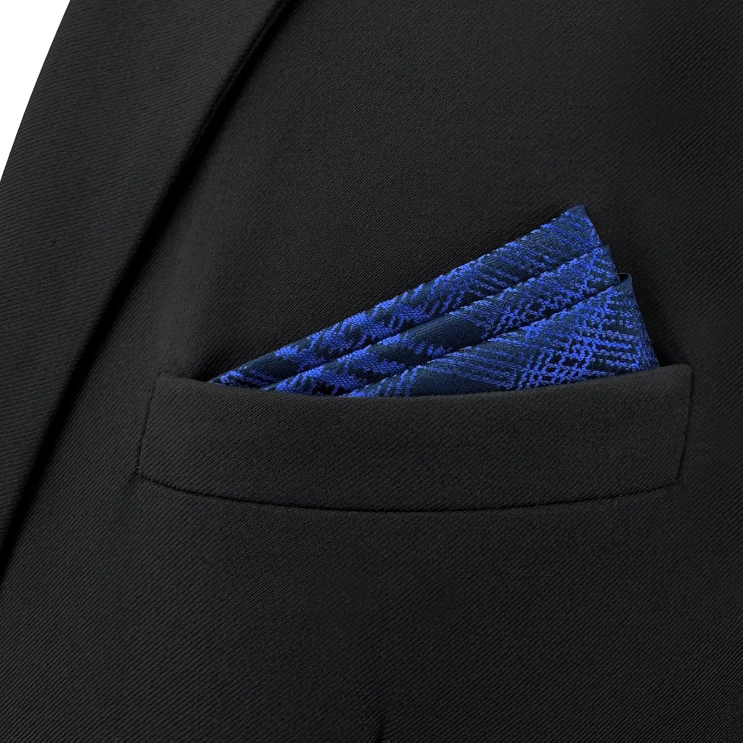 SHLAX&WING Scottish Plaid Mens Silk Pocket Square Blue Designer for Suit Jacket