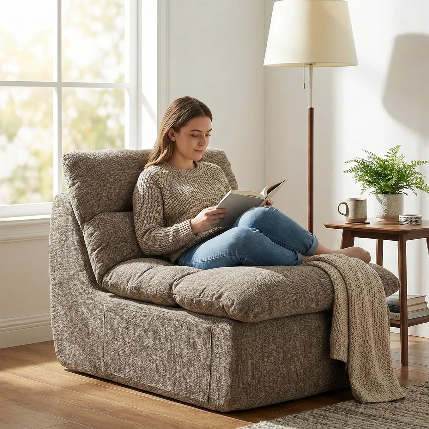 Furnimart Giant Bean Bag Chair for Adults Premium Chenille, 33" Extra Large Floor Chair with Removable Cushion, Boneless Chair High-Resiliency Support for Living Room, Bedroom, Game Room(Silver Gray)