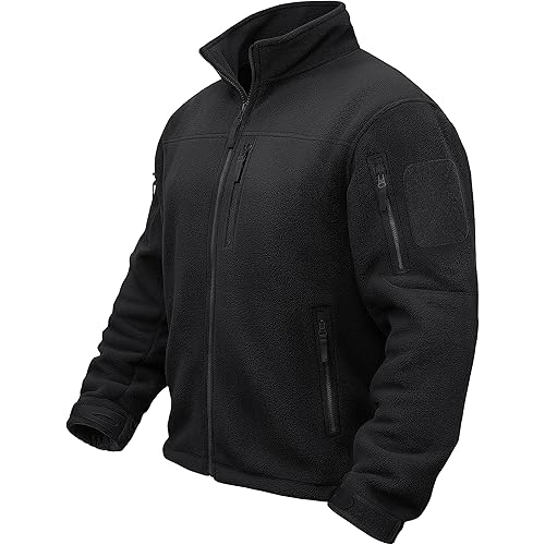 TACVASEN Men's Fleece Jacket Full Zip Winter Lightweight Tactical Jackets Outdoor Hiking Coats with Pockets