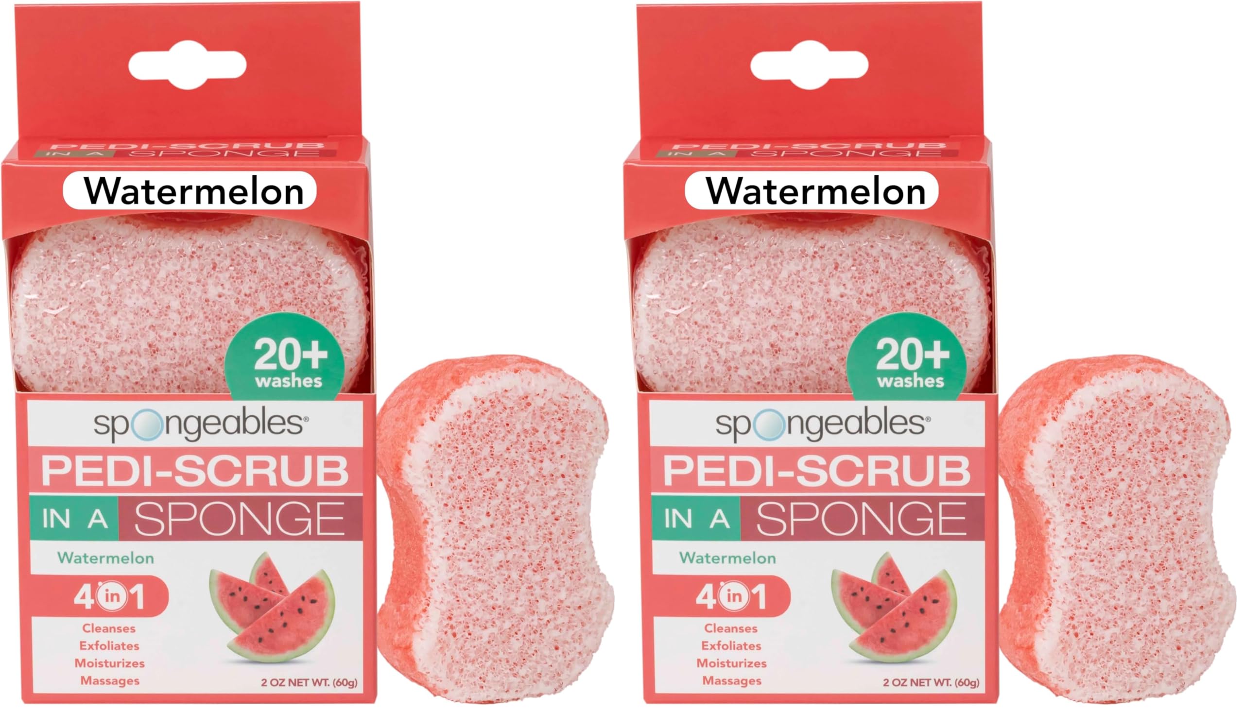 Spongeables Pedi-Scrub Foot Buffer, The Soap is in The Sponge, Contains Tea Tree Oil, Foot Exfoliating Sponge with Heel Buffer and Pedicure Oil, 20+ Washes, Watermelon Scent, 2oz Sponge, 1 Count