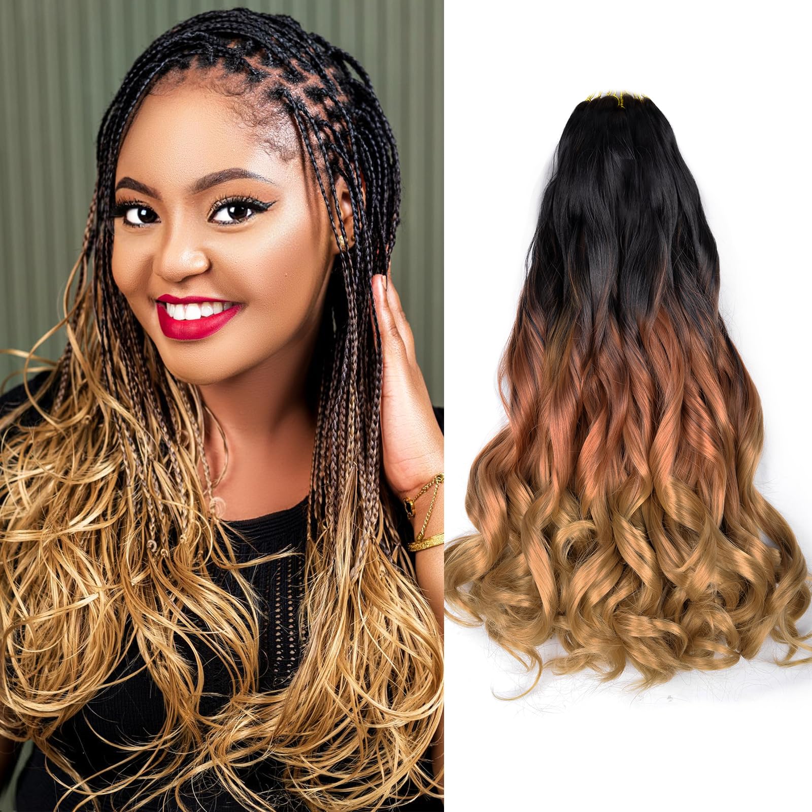 French Curl Braiding Hair for Black Women 16 Inch 8 Packs Curly Pre Stretched Braiding Hair for Box Braids 75g/Pack Loose Wave Synthetic Crochet Hair