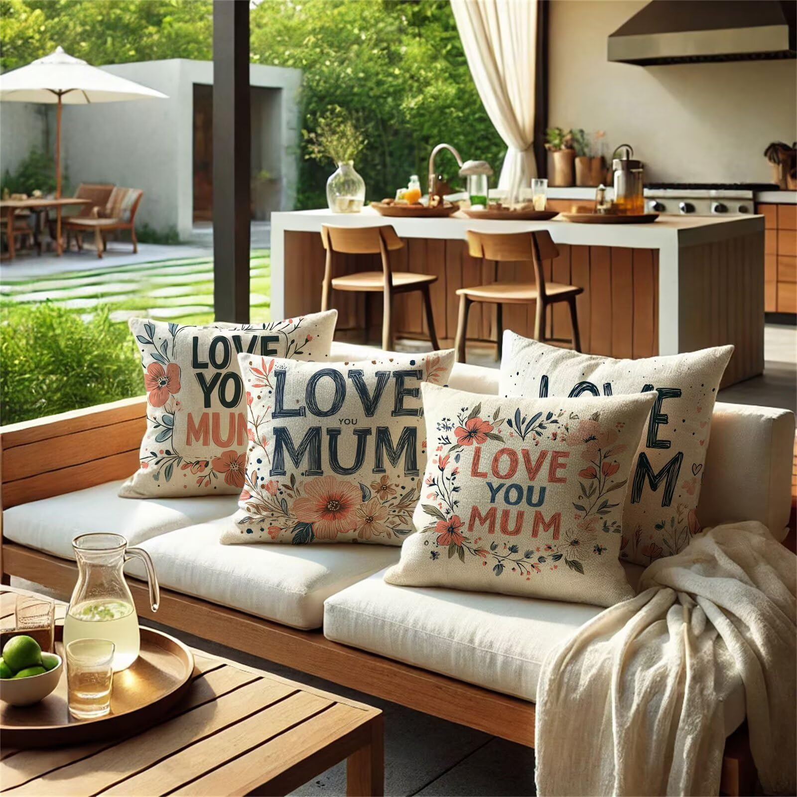 Festa della mamma Cuscini per Divano Esterno Giardino Fiore Cuscini 70x70cm Grandi Copricuscini per Divani Impermeabili Linoi Cushion Covers per Interno/Esterno Balcone Estate Regalo,Set di 4 BZ-6